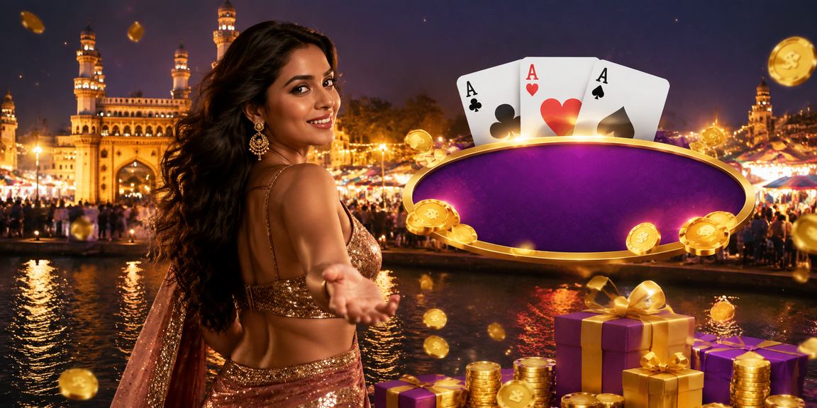 Players enjoying Teen Patti in Hyderabad night market