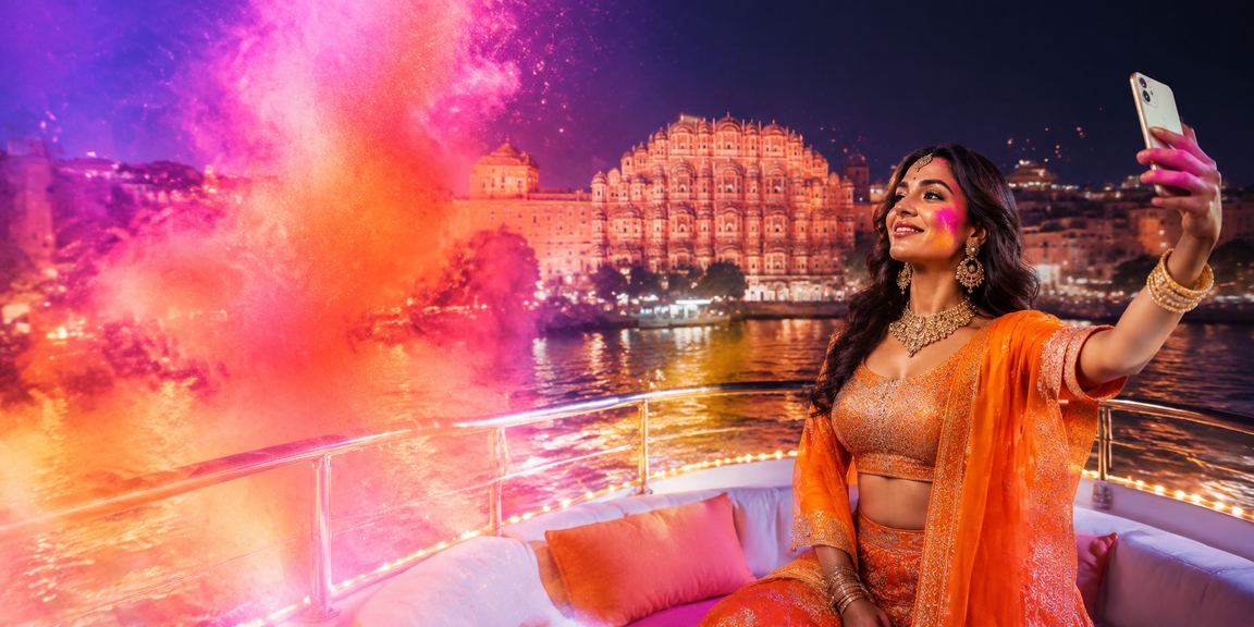 VIP player enjoying mobile casino during Holi festival in Jaipur